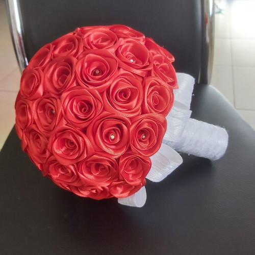 Bridal bouquet red roses new, handmade fabric