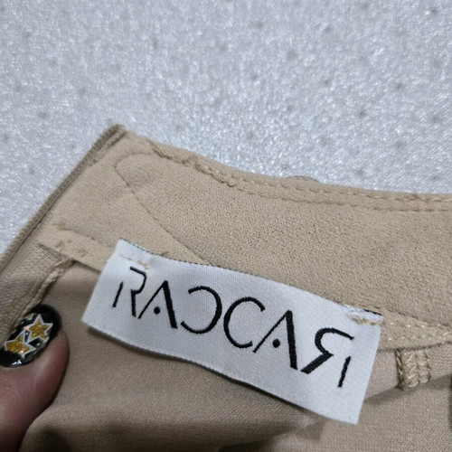 Raccar dress new, mini beige crepe with unique sleeve