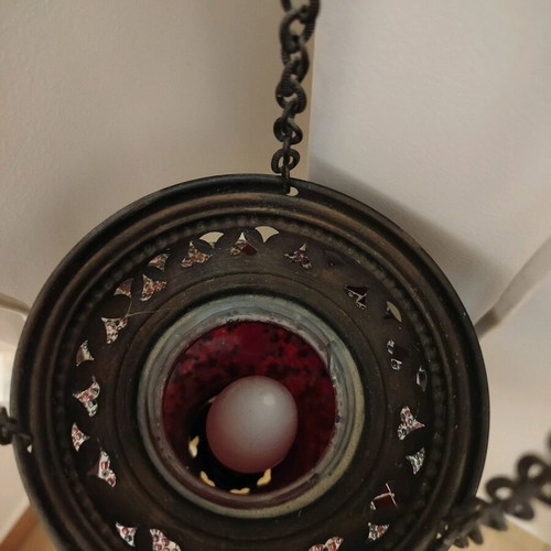 Turkish hanging lamp like new, handmade with bronze frame