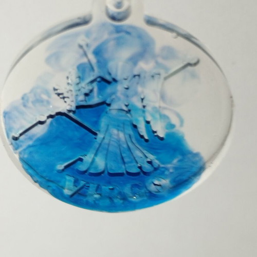 Handmade Zodiac Pendant Virgo Leo Sagittarius in Blue Resin
