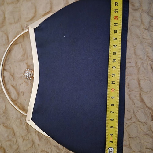 Blue evening clutch with crystals and gold chain like new
