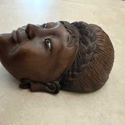 Asian vintage wooden carved mask used