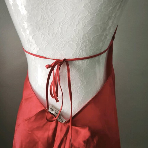Lingerie red satin nightdress used, mini with V neckline and halter neck