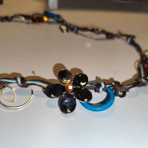 Women's necklace with cords, metal and beads like new