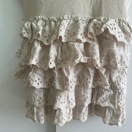 Rococo Women's Top Used, Beige, Size S With Lace Ruffles