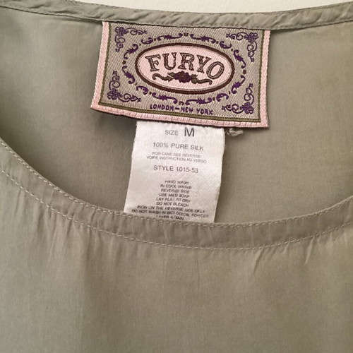 FURYO Pure Silk Top Size M like new, sage grey khaki