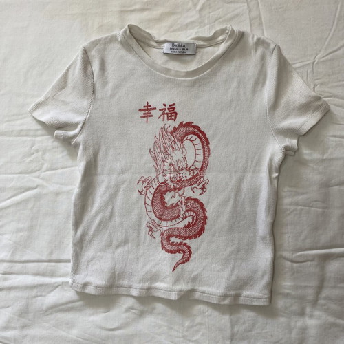 White crop top with red dragon medium Bershka used