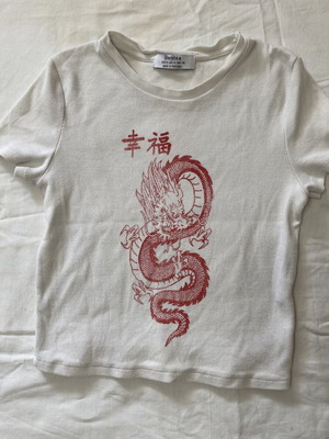 White crop top with red dragon medium Bershka used