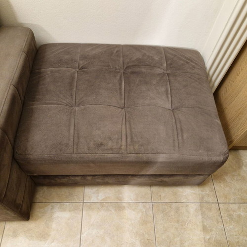 Sofa bed with pouf used, storage space