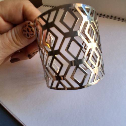Futuristic Armor Bracelet new, silver tone geometric cuff
