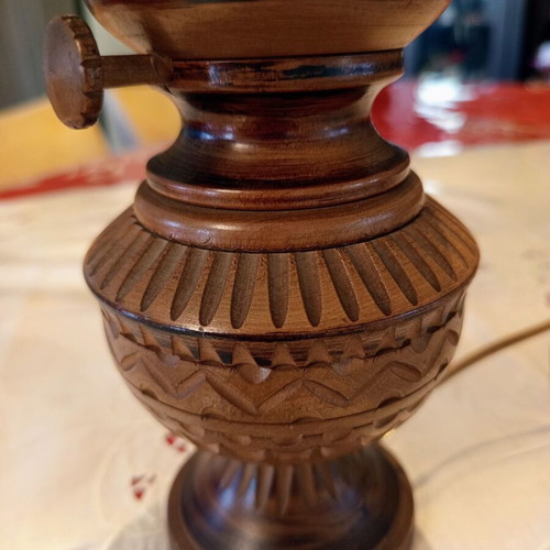 Vintage Handmade Metsovo Wood Carved Table Lamp used