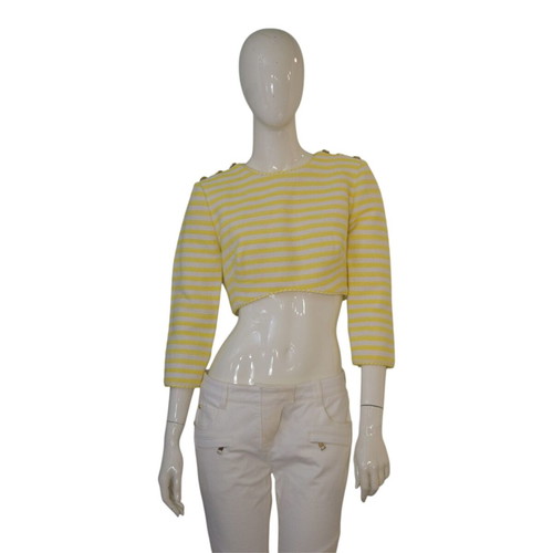 Zimmermann yellow striped cropped tweed top with nautical buttons size 2
