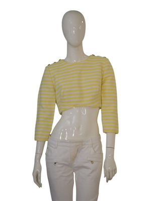 Zimmermann yellow striped cropped tweed top with nautical buttons size 2