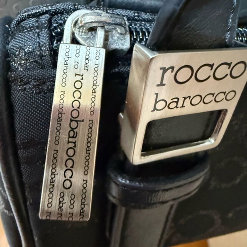 Roccobarocco small black barrel bag like new with leather details