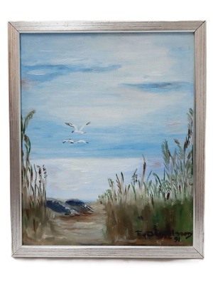 Original Oil Painting 1991 Summer Landscape with Lake and Birds