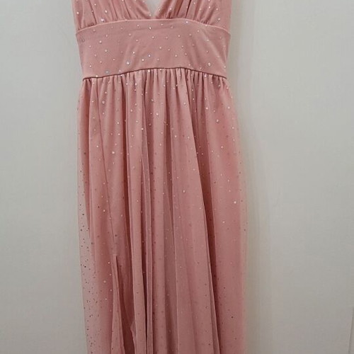Maxi dress with crisscross back, deep neckline, slit