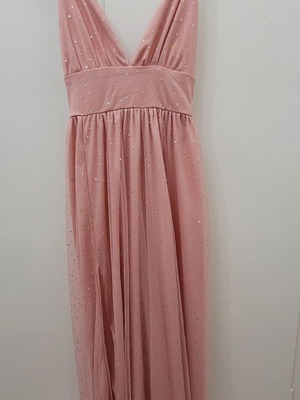 Maxi dress with crisscross back, deep neckline, slit