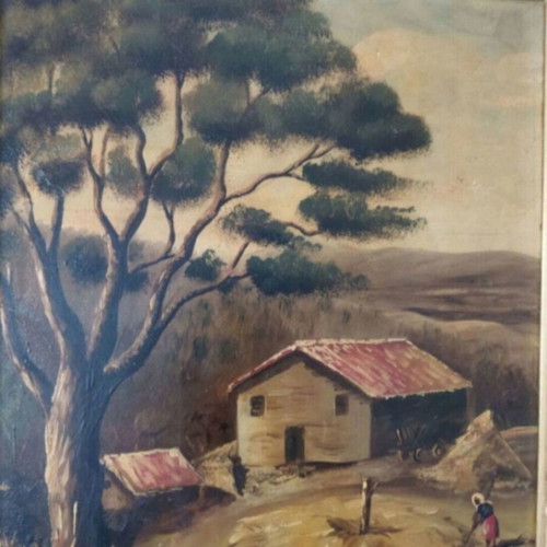 Tamoutselis oil painting 56x49 cm used, framed