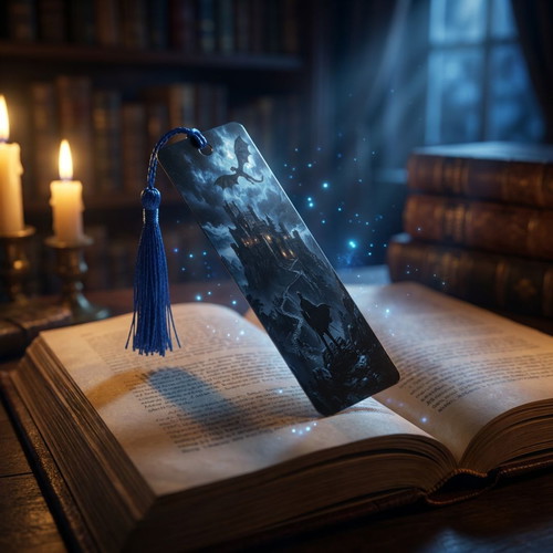 Aluminum fantasy bookmark with dragon and blue tassel new