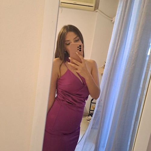Maxi satin dress one shoulder with slit purple like new