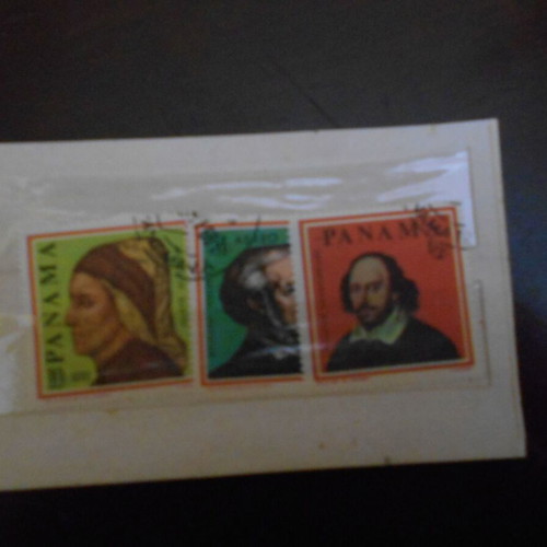 Panama stamp series 3 values Shakespeare, Dante, Wagner used
