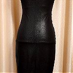  Φόρεμα μαύρο στράπλες με print φίδι. Νο S-M
