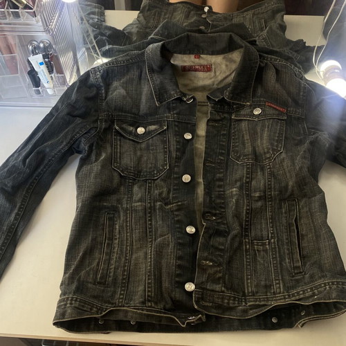 Black and blue denim jacket, size L