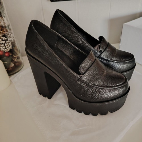 Women's black platform high heel shoes, size 36