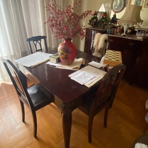 Dining table and buffet like new, solid walnut wood and marble