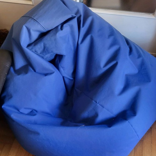 Outdoor pouf used, blue with waterproof cover