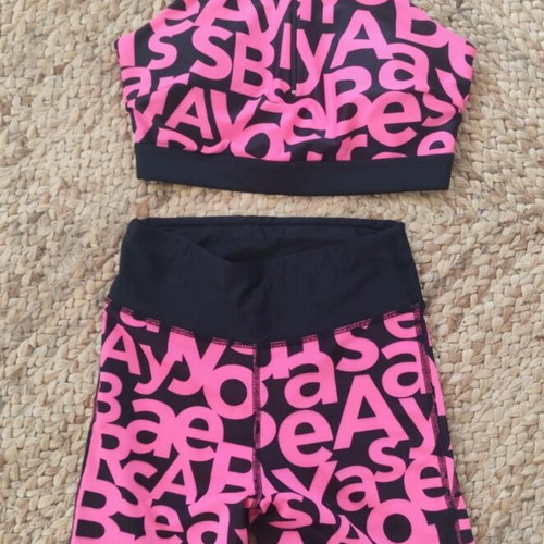 Baya women's workout set, pink and white, size S