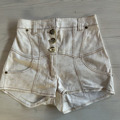 High-Waisted Denim Shorts like new, white with gold highlights, XS