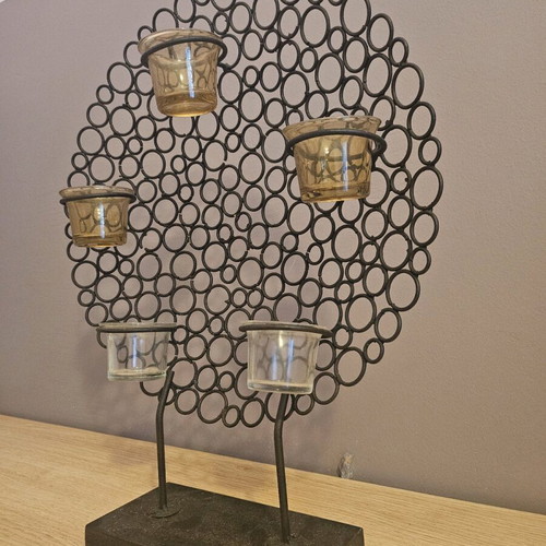 Metal and wood tealight candle holder like new