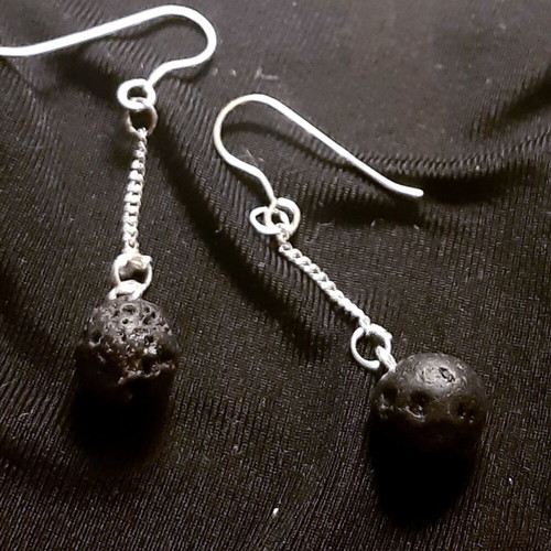 Santorini earrings silver 925 with natural lava stones new