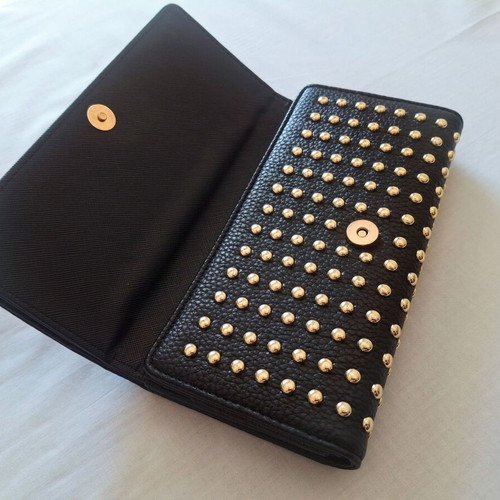 Rock Glam women's black wallet with gold studs, brand new