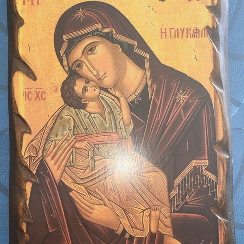 Handmade icon of Virgin Mary used, 41x31 cm, solid wood