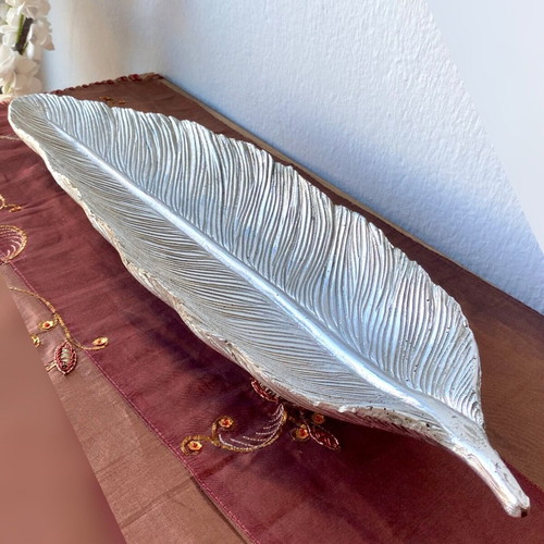 Decorative table tray leaf-shaped silver, new