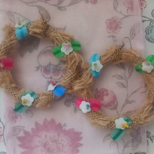 Handmade earrings hoops with linen like new