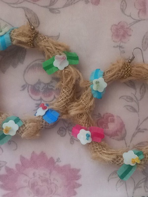 Handmade earrings hoops with linen like new