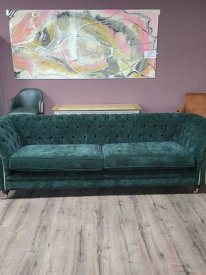 Μεγάλος πράσινος καναπές Chesterfield από ύφασμα νέος