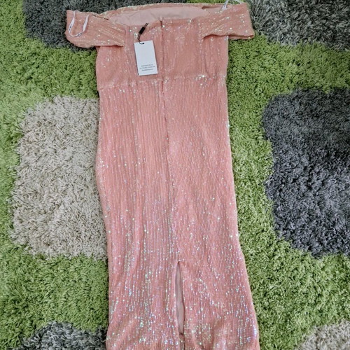 Lavish Alice sequin peach bardot midi dress new size L