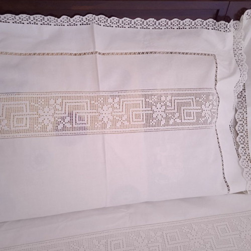 Vintage bridal handmade sheet with 4 handmade pillowcases