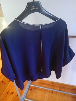 Zara cape blouse used, dark blue with white trim, batwing sleeves