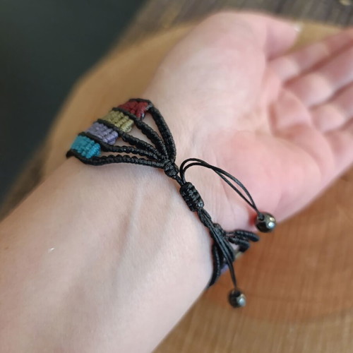 Handmade macrame bracelet new with hematite and waxed thread