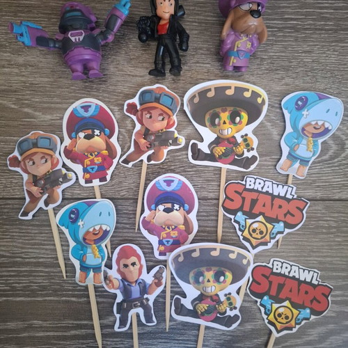 Brawl Stars figures used in almost like new condition with wooden party sticks