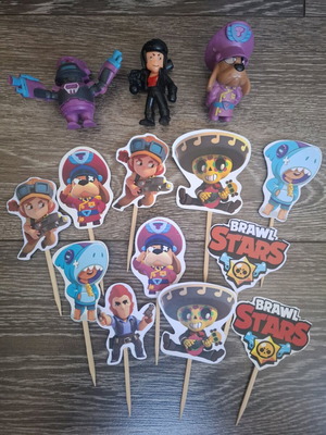 Brawl Stars figures used in almost like new condition with wooden party sticks