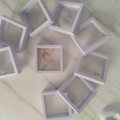 Jewelry boxes transparent white with base, pack of 19, new, 9cm