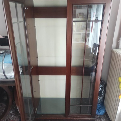 Display cabinet with glass doors like new, dark cherry wood