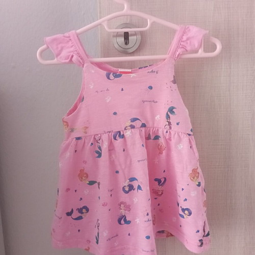 Summer dress for baby girl, pink with mermaid print