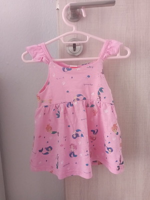 Summer dress for baby girl, pink with mermaid print